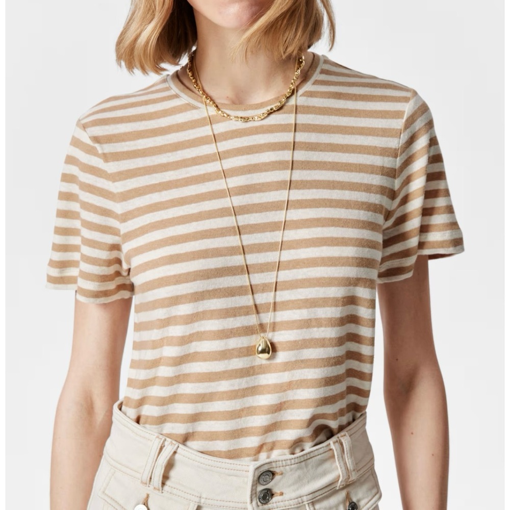 NWT & Other Stories Linen Blend T-Shirt in Beige/Cream Stripes • Women's Size M